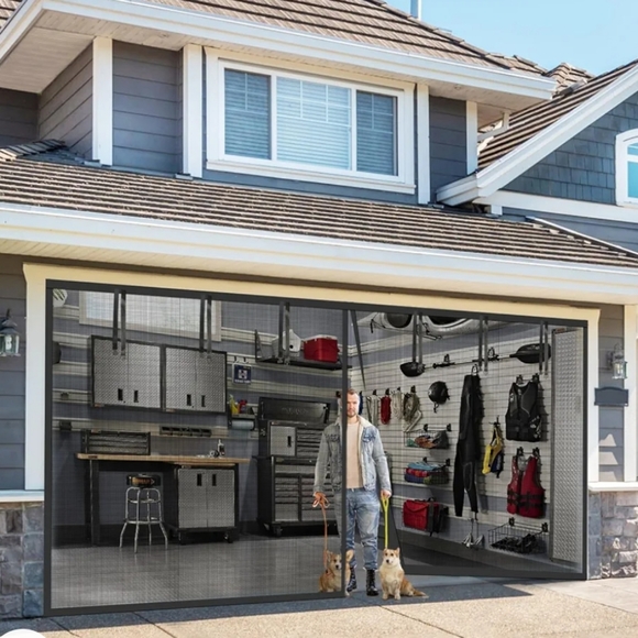 Fueti Magnetic Garage Screen Door ~ 2 Car ~ Black - Picture 11 of 13